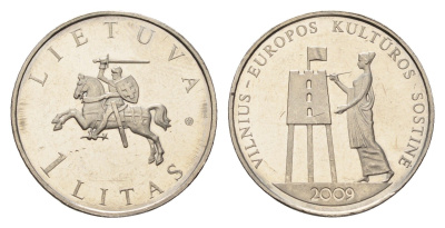 Литва 1 лит 2009 Вильнюс – культурная столица Европы KM 162 медно-никель UNC 4695-414