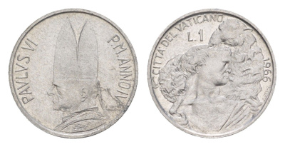 Ватикан 1 лира 1966 KM 84 алюминий UNC 4644-1012