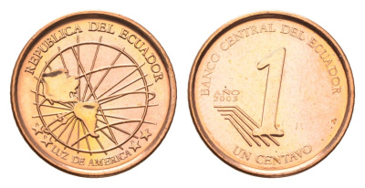 Эквадор 1 сентаво 2003 год-тип KM 104a сталь плакированная медью UNC 4697-332