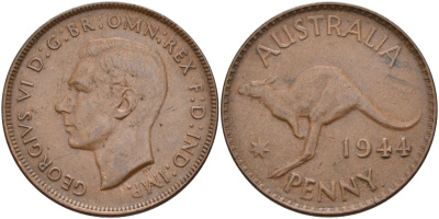 Австралия 1 пенни 1944 Георг VI (1937-1952) KM 36 бронза 4368-225