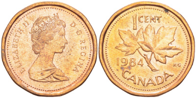 КАНАДА 1 ЦЕНТ 1984 КЛЕНОВЫЙ ЛИСТ, ЕЛИЗАВЕТА II (1953-) KM 132 бронза 39-1115