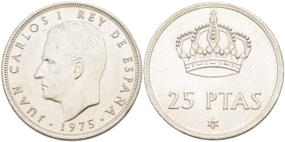 Испания 25 песет 1975 (80) Хуан Карлос I (1975-2014) KM 808 медно-никель 4185-815
