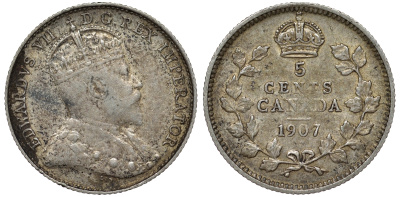 Канада 5 центов 1907 Эдуард VII (1901-1910) KM 13 серебро 4588-753