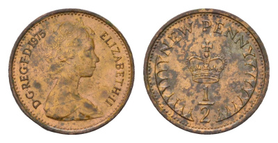 Великобритания 1/2 новый пенни 1975 Елизавета II (1952-2022) KM 914, Spink 4239 бронза 99-215