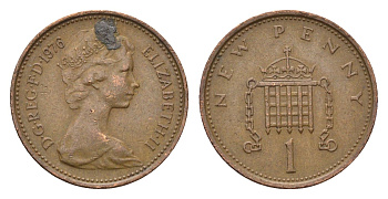 Великобритания 1 пенни 1976 Елизавета II (1952-2022) KM 915, Spink 4237 (B1) бронза 4696-747