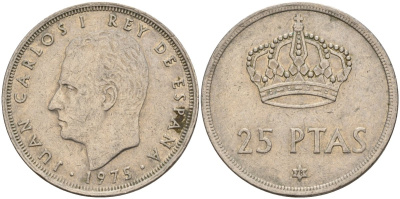 Испания 25 песет 1975 (78) Хуан Карлос I (1975-2014) KM 808 медно-никель 4149-1032