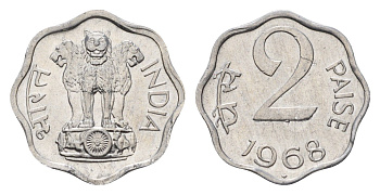 Индия 2 пайса 1968 KM 13.5 алюминий UNC 4690-118