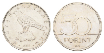 Венгрия 50 форинтов 1996 KM 697 латунь плакированная медно-никелем UNC 4706-1056