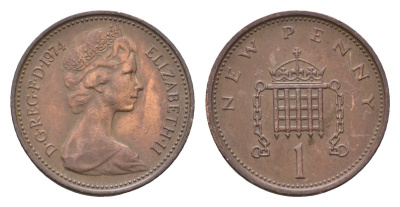 Великобритания 1 пенни 1974 Елизавета II (1952-2022) KM 915, Spink 4237 (B1) бронза 4696-745
