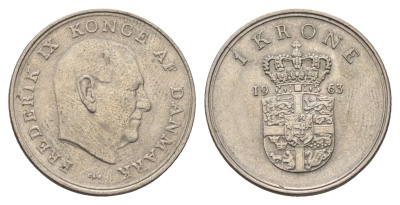 Дания 1 крона 1963 C;S, Фредерик IX (1947-1972) KM 851 медно-никель 4700-1131