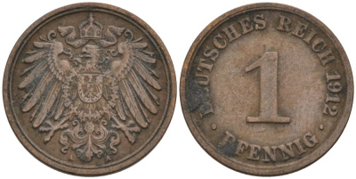 Германия 1 пфенниг 1912 A KM 10, J. 10 медь 4576-227