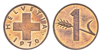 Швейцария 1 раппен 1970 KM 46 бронза UNC 4708-254