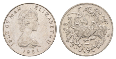Остров Мэн 5 пенсов 1981 PM, Елизавета II (1952-2022) KM 61 медно-никель 4654-727