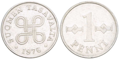 Финляндия 1 пенни 1976 KM 44а алюминий 218-1263