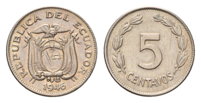 Эквадор 5 сентаво 1946 год-тип KM 75b медно-никель aUNC 4669-645