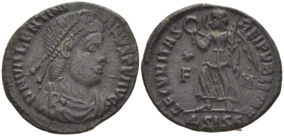 Римская Империя нуммий 367 - 375 Валентиниан I, SECVRITAS REIPVBLICAE, Сисция RIC 15a бронза 1073-17-73
