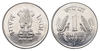 Индия 1 рупия 1999 KM 92.2 нержавеющая сталь UNC 4688-1255