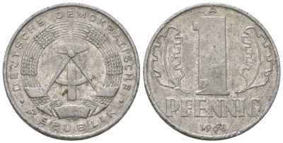 ГДР 1 пфенниг 1968 А КМ 8.1 алюминий 4651-1133