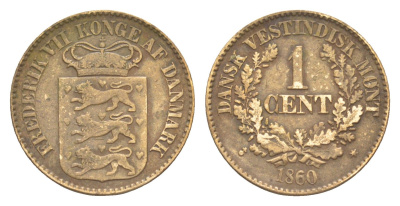 Датская Вест-Индия 1 цент 1860 Фредерик VII KM 63 бронза 603-731