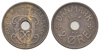 Дания 2 эре 1928 N, Кристиан X (1912-1947) KM 827 бронза 4701-659