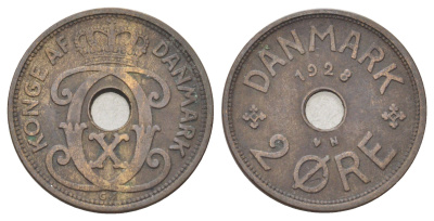Дания 2 эре 1928 N, Кристиан X (1912-1947) KM 827 бронза 4701-659