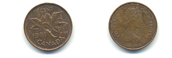 Канада 1 цент 1981 Елизавета II (1952-2022), кленовый лист KM 127 бронза 86-1056