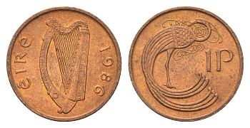 Ирландия 1 пенни 1986 мифологическая птица лира KM 20 бронза UNC 4696-418