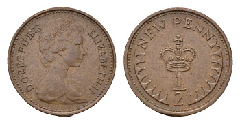 Великобритания 1/2 пенни 1973 Елизавета II (1952-2022) KM 914, Spink 4239 бронза 4696-735
