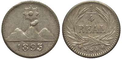 Гватемала 1/4 реала 1895 5 звезд, Испанское правление KM 162 серебро 4549-662
