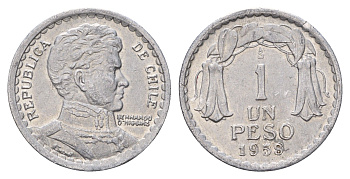 Чили 1 песо 1958 KM 179a алюминий 4688-333
