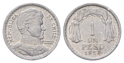 Чили 1 песо 1958 KM 179a алюминий 4688-333