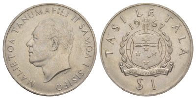 Самоа 1 тала 1967 год-тип KM 7 медно-никель UNC 4184-1135