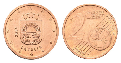 Латвия 2 евроцента 2014 KM 151 сталь плакированная медью UNC 4694-1027