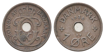 Дания 1 эре 1930 N, Кристиан X (1912-1947) KM 826 бронза 4701-561