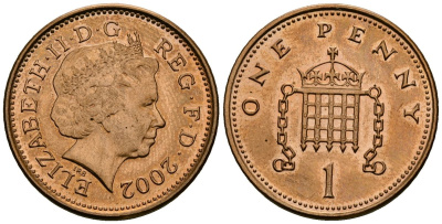 Великобритания 1 пенни 2002 Елизавета II (1952-2022) KM 986, Spink 4710 (B5) сталь плакированная медью 4176-637