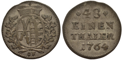 Саксония, Альбертинская линия 1/48 талера 1764 Фридрих Август III (1763-1806), из коллекции Gerhart Rother KM 966, Buck 111, Slg. Merseburger 2015 серебро 413-6515