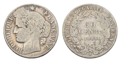 Франция 50 сантимов 1888 A KM 834 серебро 4169-1147