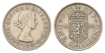 Великобритания 1 шиллинг 1956 Елизавета II (1952-2022), Шотландский герб KM 905, Spink 4148 медно-никель 4699-525