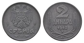 Сербия 2 динара 1942 год-тип KM 32 цинк 4182-446