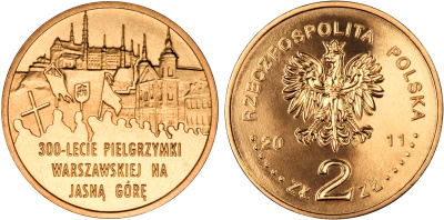 Польша 2 злотых 2011 MW, 300 лет Варшавского паломничества к Ясной Горе KM 784 нордик UNC 4676-822
