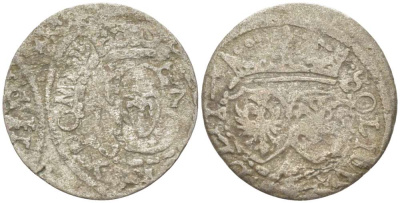 Великое княжество Литовское 2 денария 1627 Сигизмунд III (1587-1632), вес 0,76 гр., СДВИГ ШТЕМПЕЛЯ KM 31 серебро 1517-342