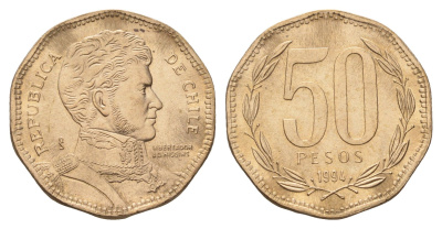 Чили 50 песо 1994 KM 219 алюминиевая бронза UNC 4141-156