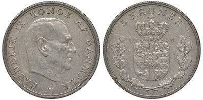 Дания 5 крон 1972 Фредерик IX (1947-1972) KM 853 медно-никель 00-00