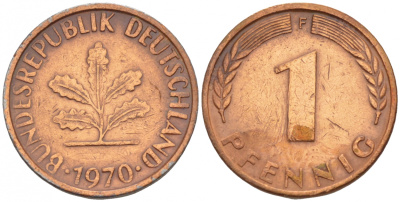 ФРГ 1 ПФЕННИГ 1970 F KM 105, J.380 сталь плакированная медью 4532-1263