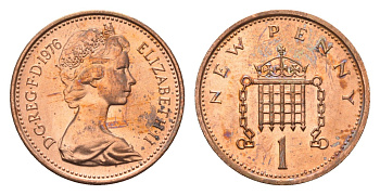 Великобритания 1 пенни 1976 Елизавета II (1952-2022) KM 915, Spink 4237 (B1) бронза UNC 4697-945