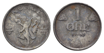 Норвегия 1 эре 1943 Хокон VII (1905-1957) KM 387 железо 4701-542
