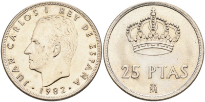 Испания 25 песет 1982 Хуан Карлос I (1975-2014) KM 824 медно-никель UNC 4583-1123