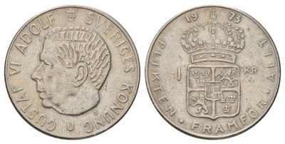 Швеция 1 крона 1973 Густав VI Адольф (1950-1973) KM 826a медь плакированная медно-никелем 4671-317