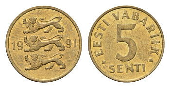 Эстония 5 сентов 1991 KM 21 латунь UNC 4694-1247