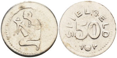 Германия игровой жетон ND 50 SPIELGELD, диаметр 15 мм. никелированная сталь 4585-664